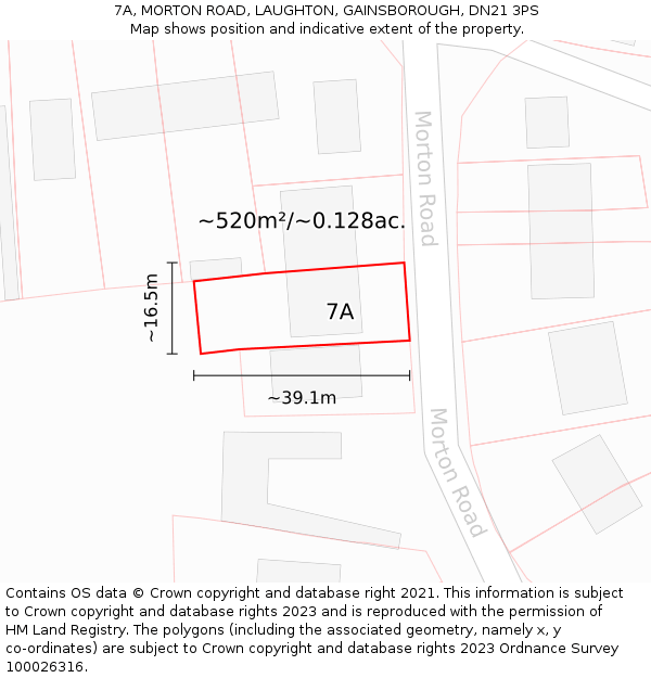 7A, MORTON ROAD, LAUGHTON, GAINSBOROUGH, DN21 3PS: Plot and title map