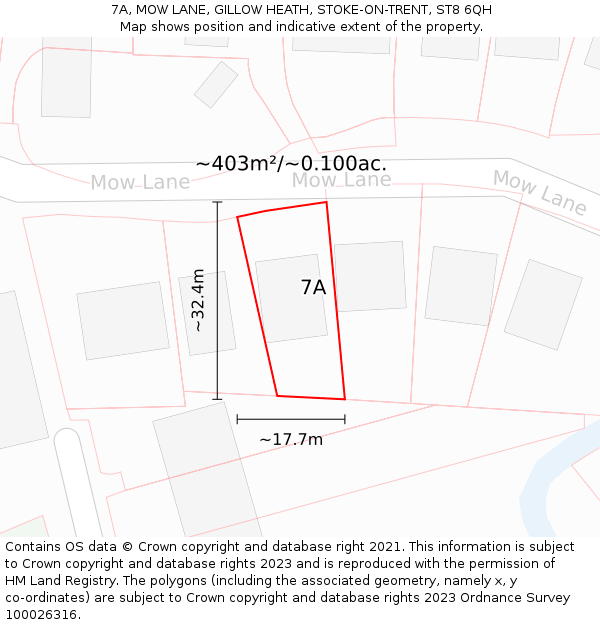 7A, MOW LANE, GILLOW HEATH, STOKE-ON-TRENT, ST8 6QH: Plot and title map