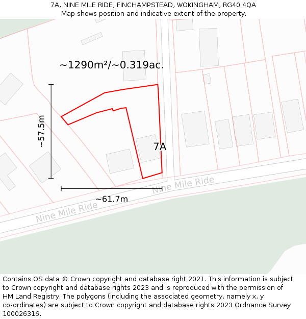 7A, NINE MILE RIDE, FINCHAMPSTEAD, WOKINGHAM, RG40 4QA: Plot and title map
