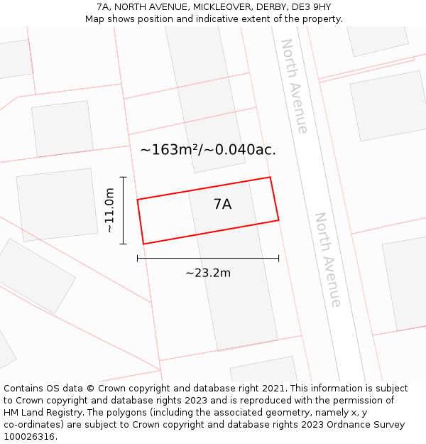 7A, NORTH AVENUE, MICKLEOVER, DERBY, DE3 9HY: Plot and title map