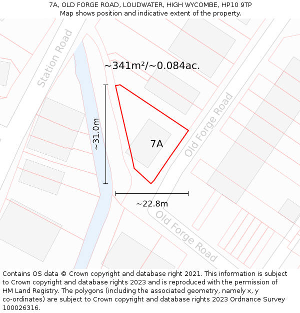 7A, OLD FORGE ROAD, LOUDWATER, HIGH WYCOMBE, HP10 9TP: Plot and title map