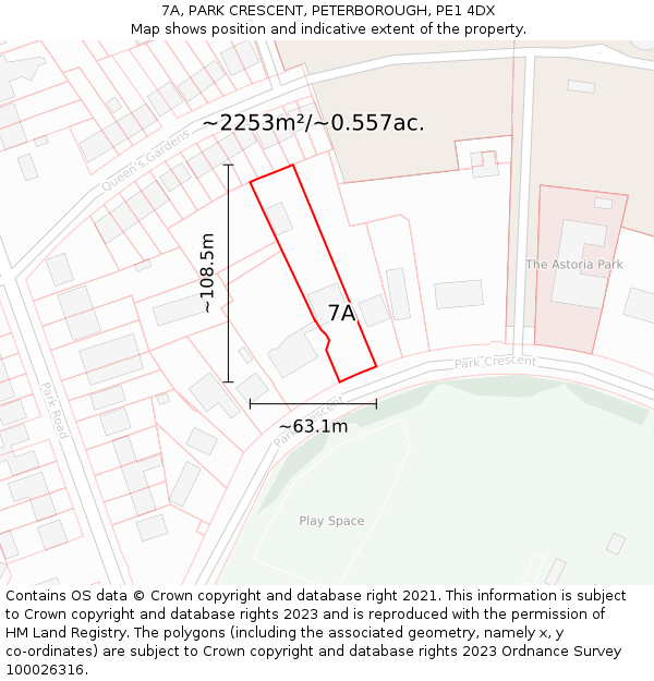 7A, PARK CRESCENT, PETERBOROUGH, PE1 4DX: Plot and title map