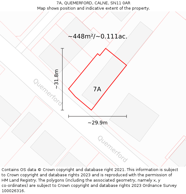 7A, QUEMERFORD, CALNE, SN11 0AR: Plot and title map