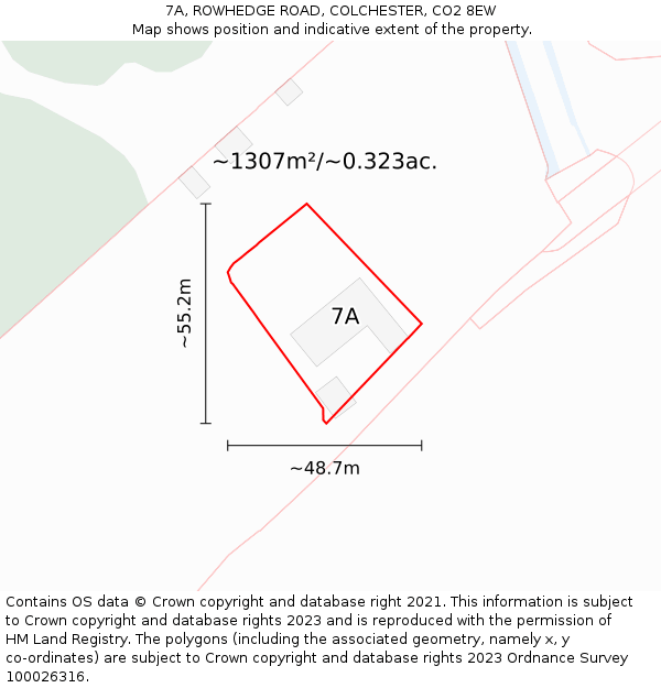 7A, ROWHEDGE ROAD, COLCHESTER, CO2 8EW: Plot and title map
