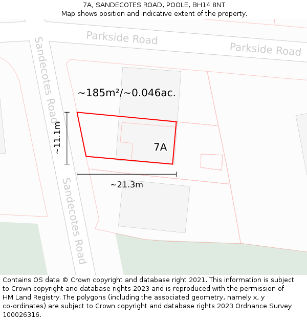 7A, SANDECOTES ROAD, POOLE, BH14 8NT: Plot and title map