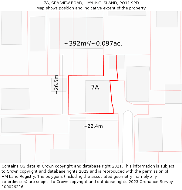7A, SEA VIEW ROAD, HAYLING ISLAND, PO11 9PD: Plot and title map
