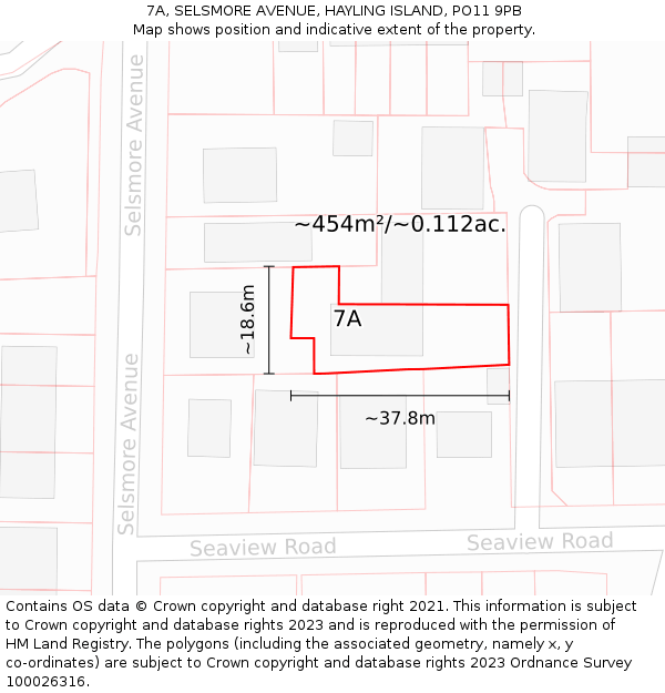 7A, SELSMORE AVENUE, HAYLING ISLAND, PO11 9PB: Plot and title map
