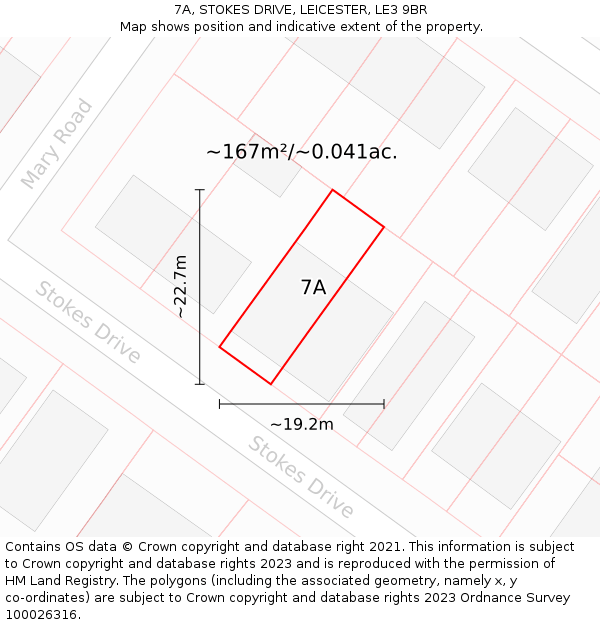 7A, STOKES DRIVE, LEICESTER, LE3 9BR: Plot and title map
