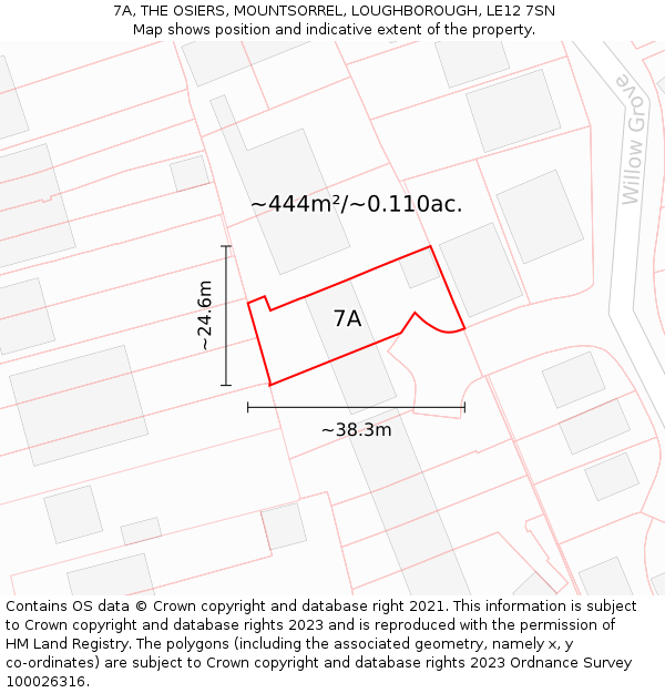7A, THE OSIERS, MOUNTSORREL, LOUGHBOROUGH, LE12 7SN: Plot and title map