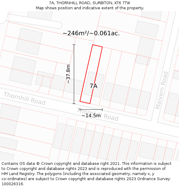 7A, THORNHILL ROAD, SURBITON, KT6 7TW: Plot and title map