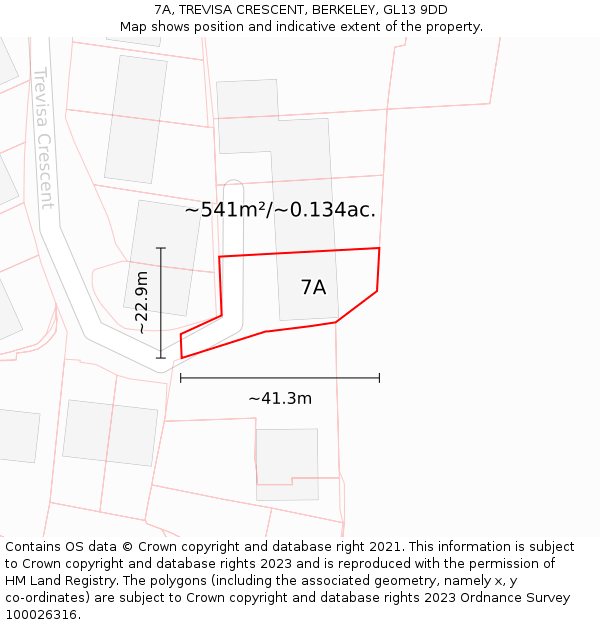 7A, TREVISA CRESCENT, BERKELEY, GL13 9DD: Plot and title map