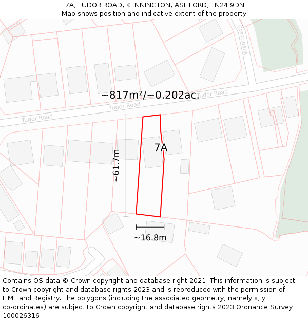 7A, TUDOR ROAD, KENNINGTON, ASHFORD, TN24 9DN: Plot and title map