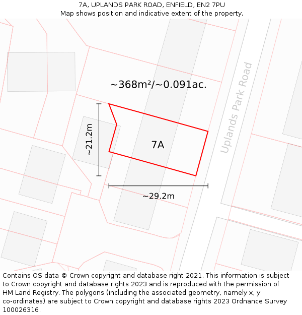 7A, UPLANDS PARK ROAD, ENFIELD, EN2 7PU: Plot and title map