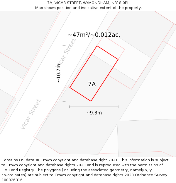 7A, VICAR STREET, WYMONDHAM, NR18 0PL: Plot and title map