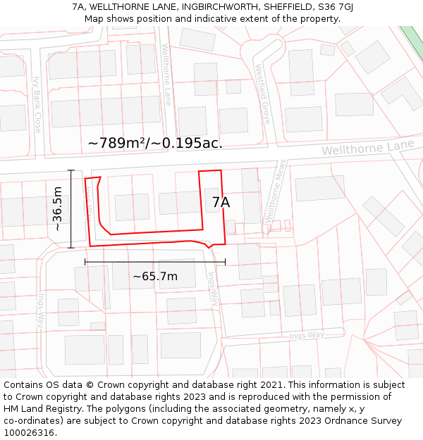 7A, WELLTHORNE LANE, INGBIRCHWORTH, SHEFFIELD, S36 7GJ: Plot and title map