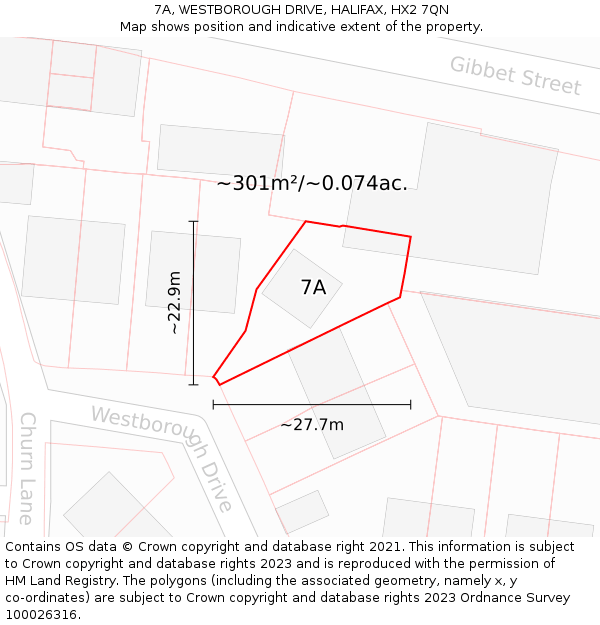 7A, WESTBOROUGH DRIVE, HALIFAX, HX2 7QN: Plot and title map