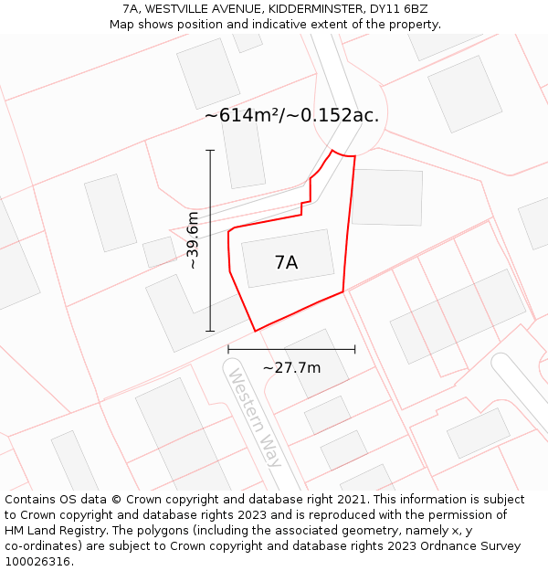 7A, WESTVILLE AVENUE, KIDDERMINSTER, DY11 6BZ: Plot and title map