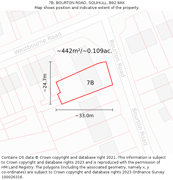 7B, BOURTON ROAD, SOLIHULL, B92 8AX: Plot and title map