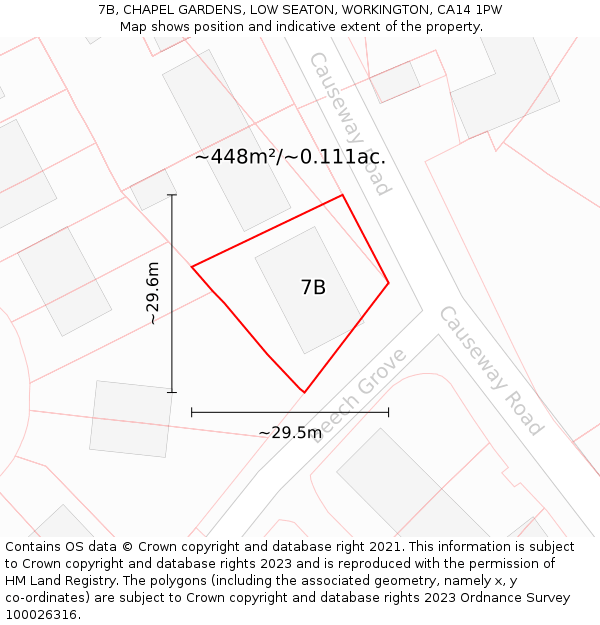 7B, CHAPEL GARDENS, LOW SEATON, WORKINGTON, CA14 1PW: Plot and title map