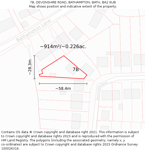 7B, DEVONSHIRE ROAD, BATHAMPTON, BATH, BA2 6UB: Plot and title map
