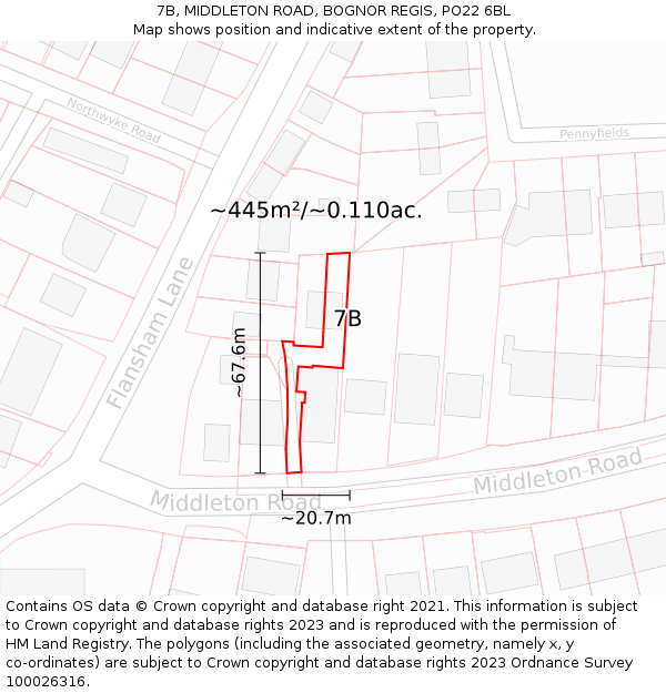 7B, MIDDLETON ROAD, BOGNOR REGIS, PO22 6BL: Plot and title map