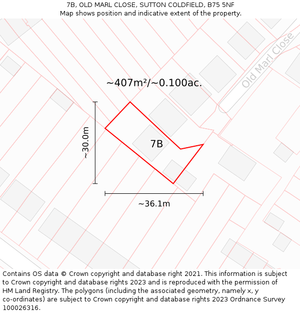 7B, OLD MARL CLOSE, SUTTON COLDFIELD, B75 5NF: Plot and title map