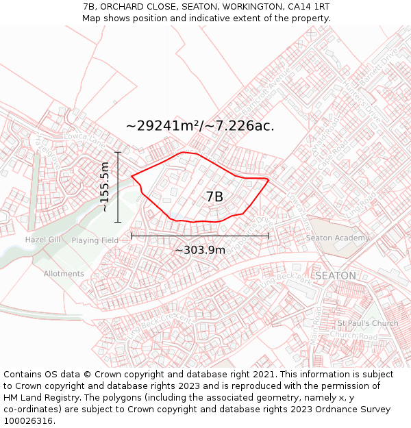 7B, ORCHARD CLOSE, SEATON, WORKINGTON, CA14 1RT: Plot and title map