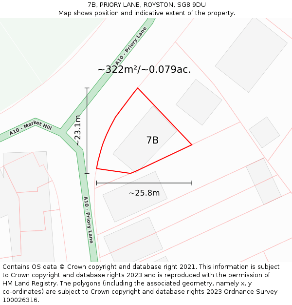 7B, PRIORY LANE, ROYSTON, SG8 9DU: Plot and title map