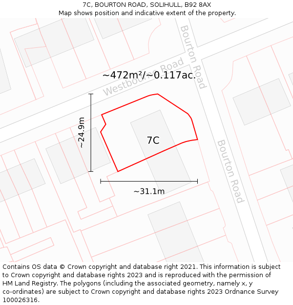 7C, BOURTON ROAD, SOLIHULL, B92 8AX: Plot and title map