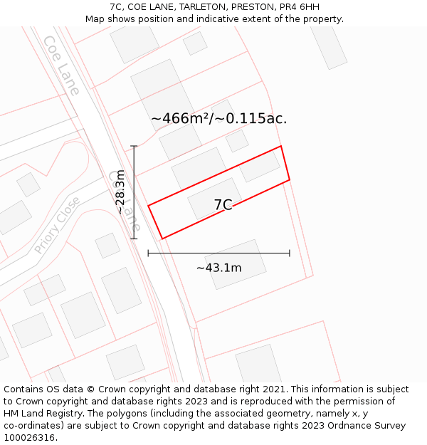 7C, COE LANE, TARLETON, PRESTON, PR4 6HH: Plot and title map