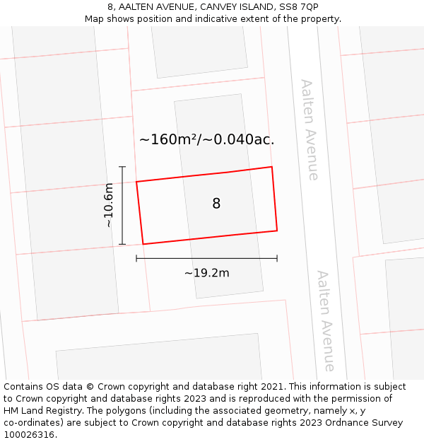 8, AALTEN AVENUE, CANVEY ISLAND, SS8 7QP: Plot and title map