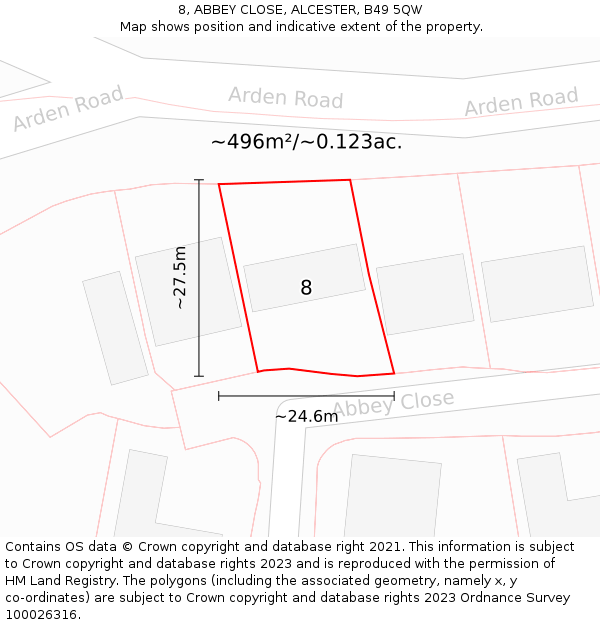 8, ABBEY CLOSE, ALCESTER, B49 5QW: Plot and title map