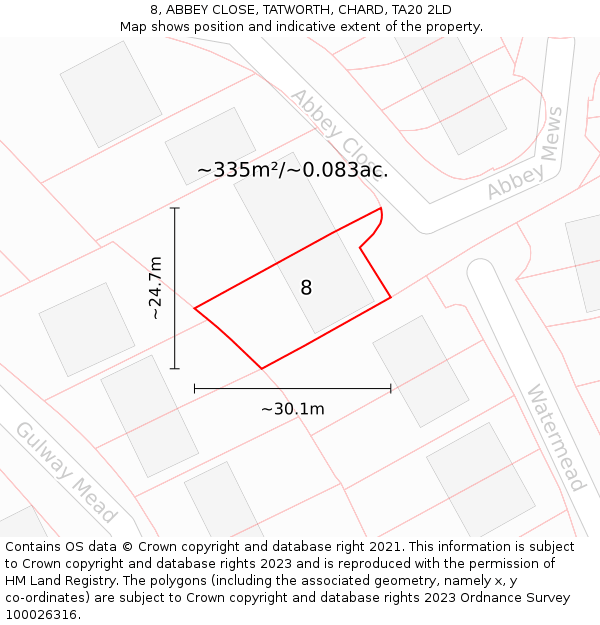 8, ABBEY CLOSE, TATWORTH, CHARD, TA20 2LD: Plot and title map