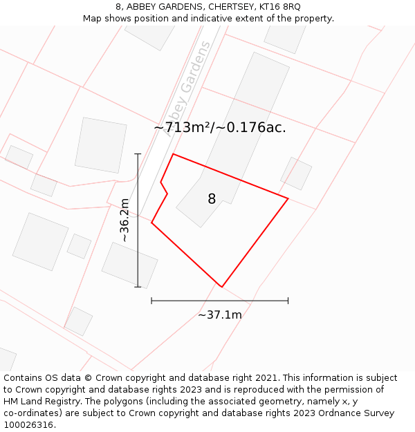 8, ABBEY GARDENS, CHERTSEY, KT16 8RQ: Plot and title map