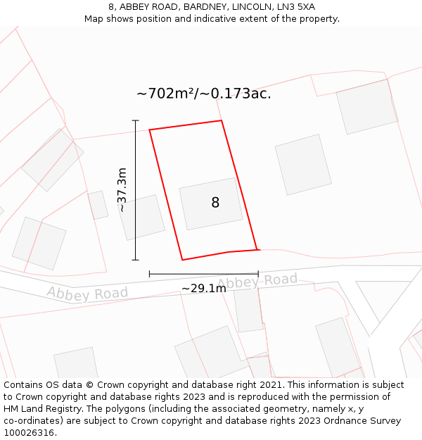 8, ABBEY ROAD, BARDNEY, LINCOLN, LN3 5XA: Plot and title map