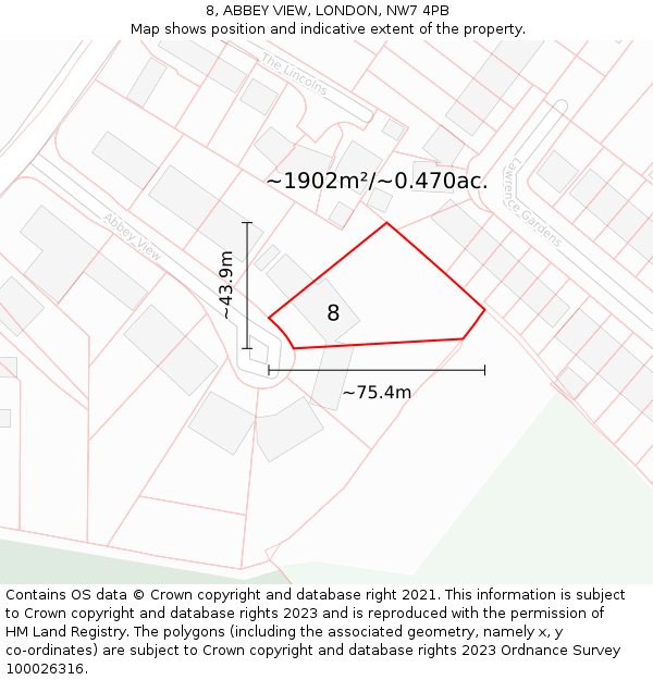 8, ABBEY VIEW, LONDON, NW7 4PB: Plot and title map