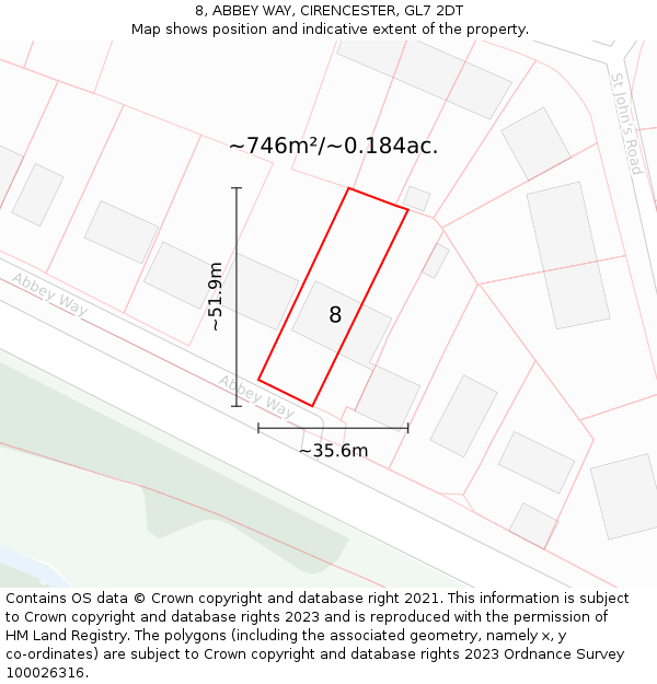 8, ABBEY WAY, CIRENCESTER, GL7 2DT: Plot and title map