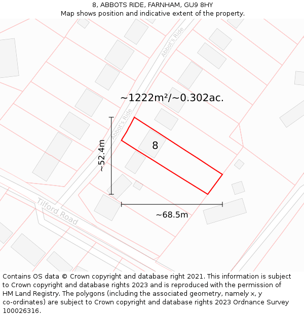8, ABBOTS RIDE, FARNHAM, GU9 8HY: Plot and title map
