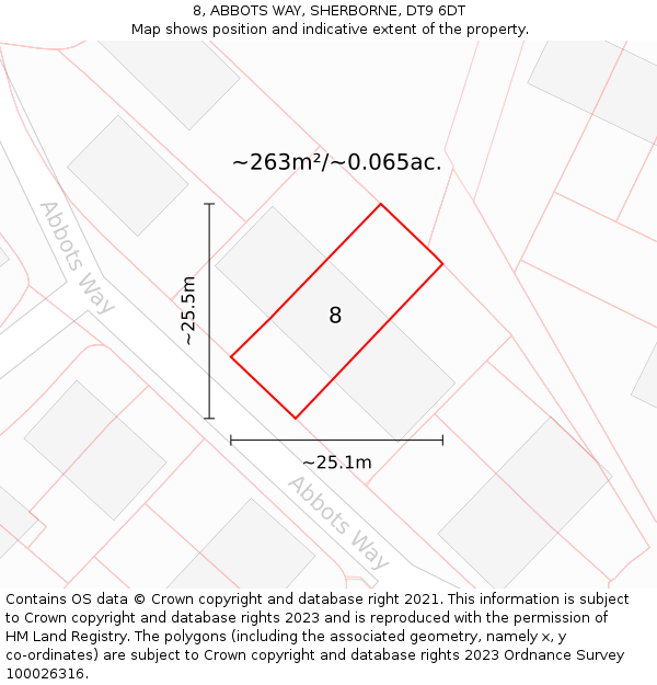 8, ABBOTS WAY, SHERBORNE, DT9 6DT: Plot and title map