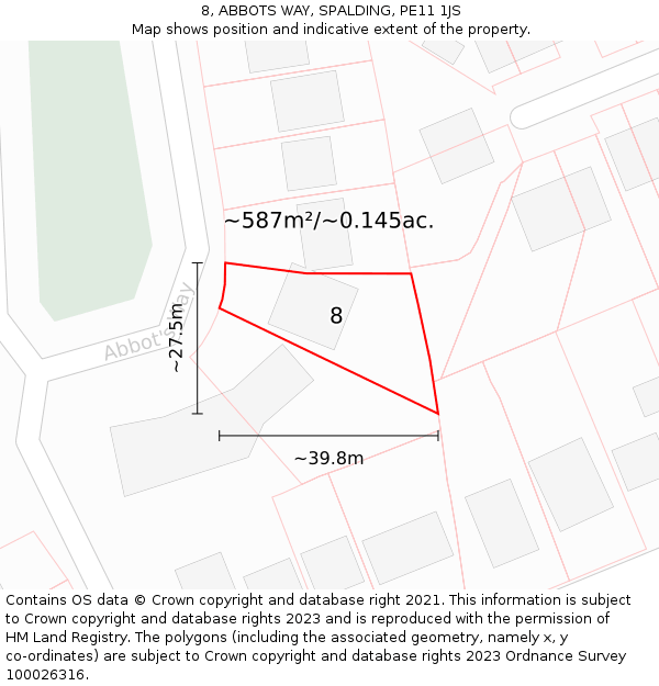 8, ABBOTS WAY, SPALDING, PE11 1JS: Plot and title map