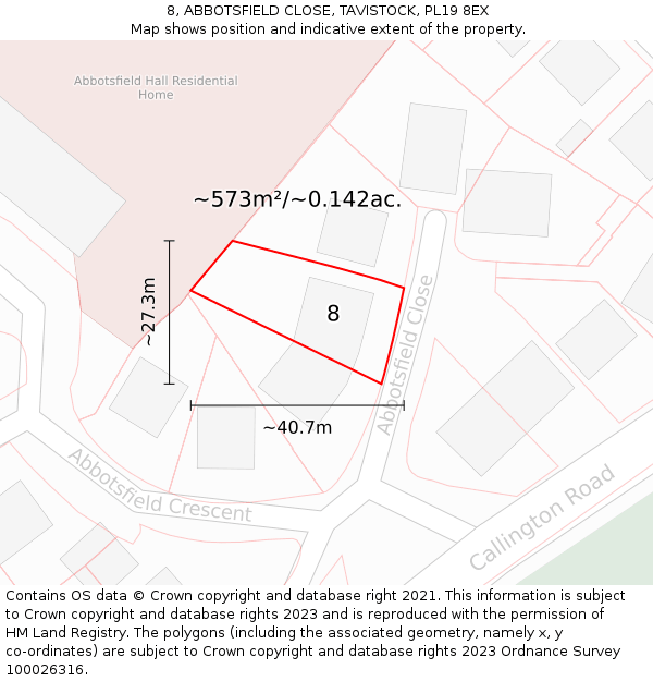 8, ABBOTSFIELD CLOSE, TAVISTOCK, PL19 8EX: Plot and title map