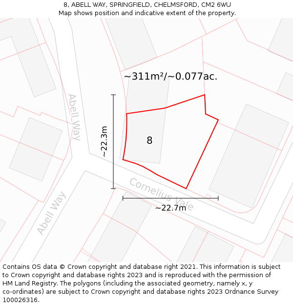 8, ABELL WAY, SPRINGFIELD, CHELMSFORD, CM2 6WU: Plot and title map