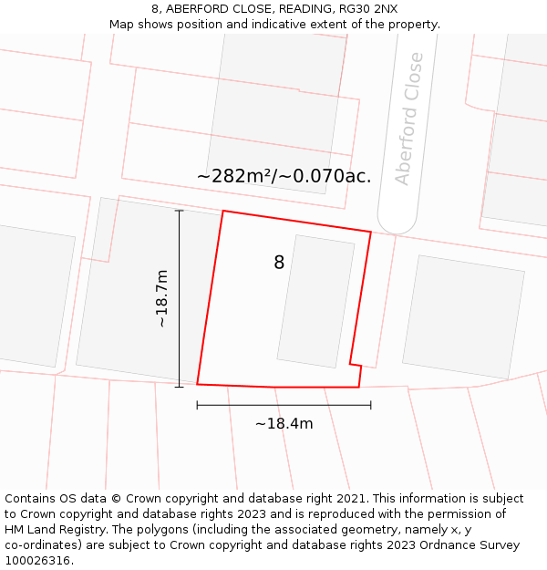 8, ABERFORD CLOSE, READING, RG30 2NX: Plot and title map