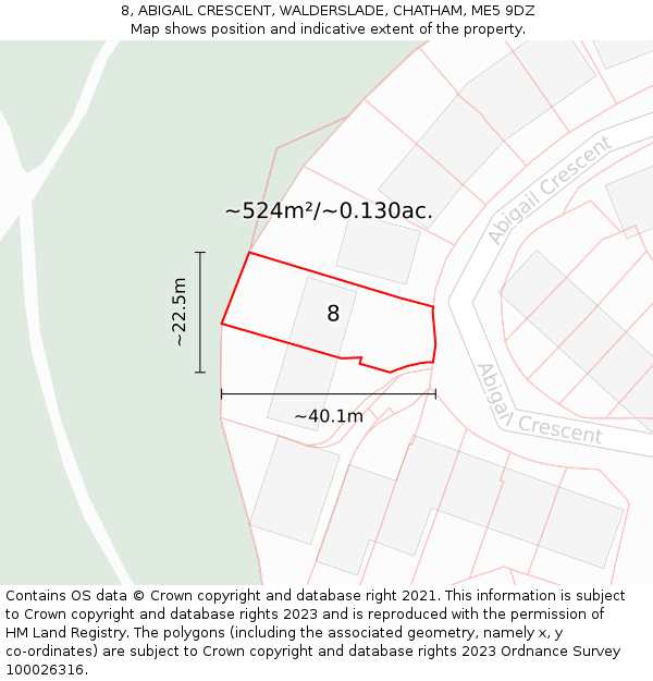 8, ABIGAIL CRESCENT, WALDERSLADE, CHATHAM, ME5 9DZ: Plot and title map