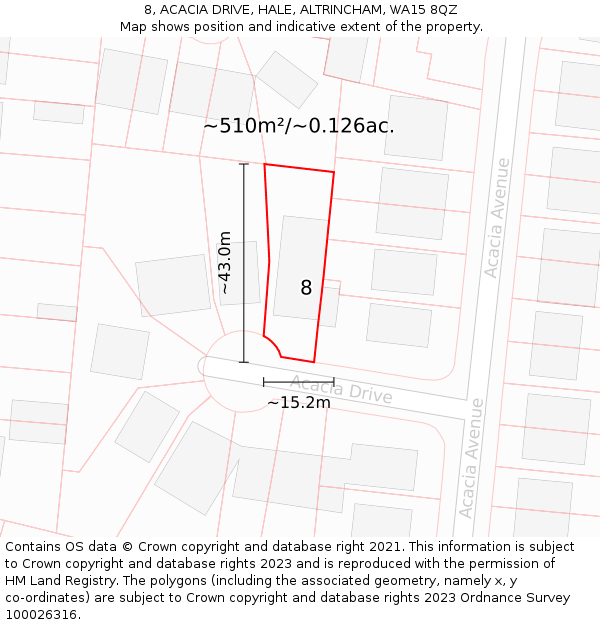 8, ACACIA DRIVE, HALE, ALTRINCHAM, WA15 8QZ: Plot and title map
