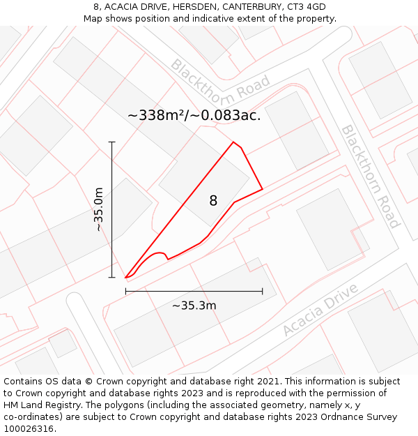 8, ACACIA DRIVE, HERSDEN, CANTERBURY, CT3 4GD: Plot and title map