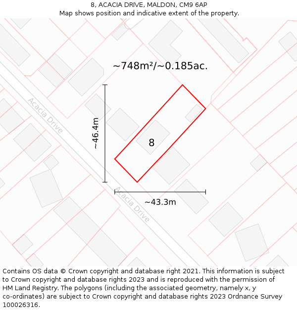 8, ACACIA DRIVE, MALDON, CM9 6AP: Plot and title map