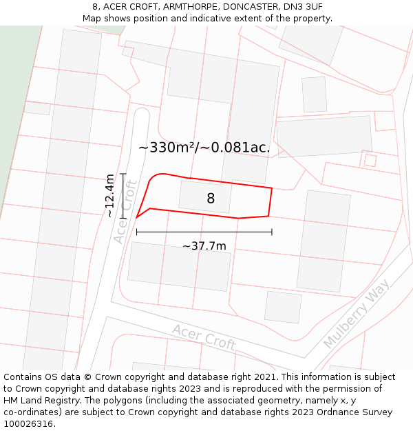 8, ACER CROFT, ARMTHORPE, DONCASTER, DN3 3UF: Plot and title map