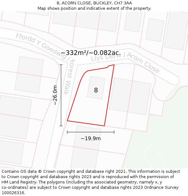 8, ACORN CLOSE, BUCKLEY, CH7 3AA: Plot and title map