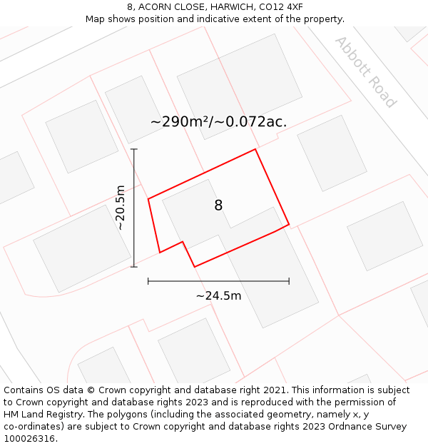 8, ACORN CLOSE, HARWICH, CO12 4XF: Plot and title map